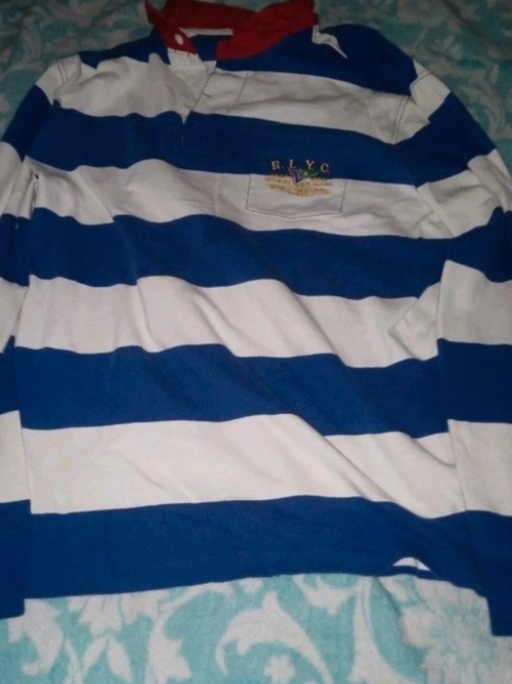 Polo by Ralph Lauren Blue, White & Red Stripe Rugby Top